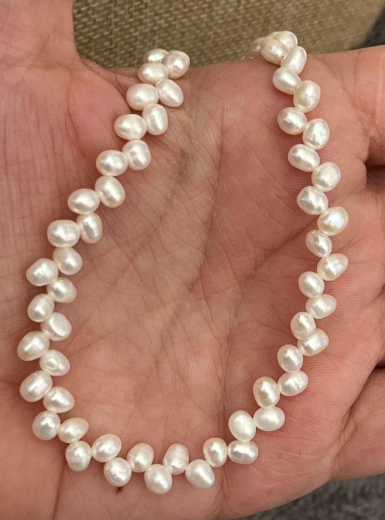 White Rice Pearl Necklace Bracelet Set S925 Woven Wheat Sheaf Braid 5-8mm
