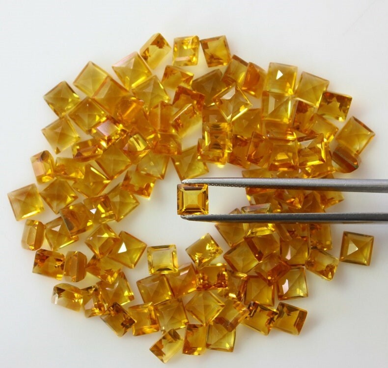 200 Pcs Natural Citrine 3mm Square Shape Faceted Cut Calibrated Loose Gemstone