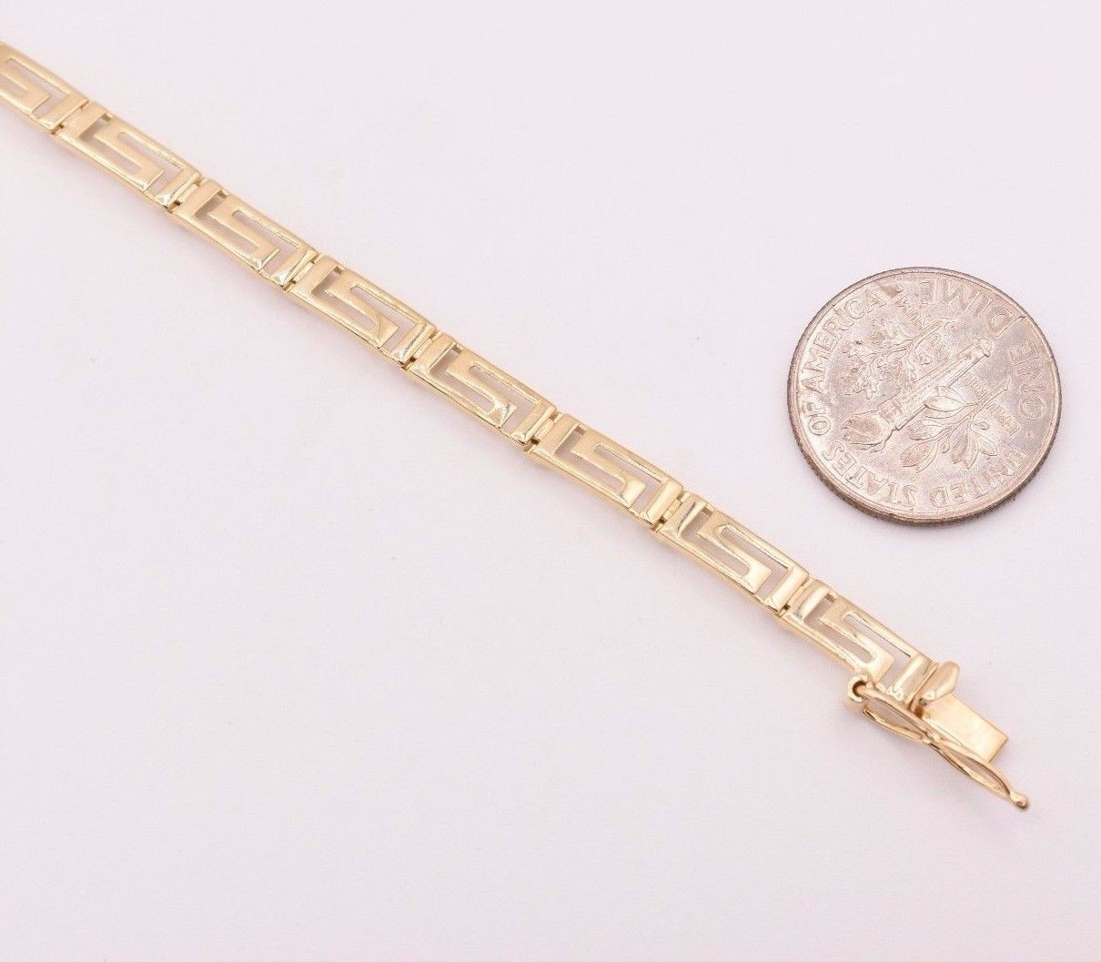 7.25″ Open Greek Key Shiny Bracelet Real Solid 14K Yellow Gold Hidden Lock