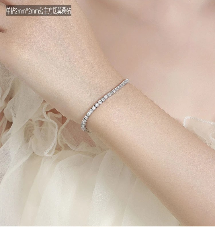 Ladies Princess Cut Moissanite Tennis Chain Bracelet Real 925 Sterlng Silver