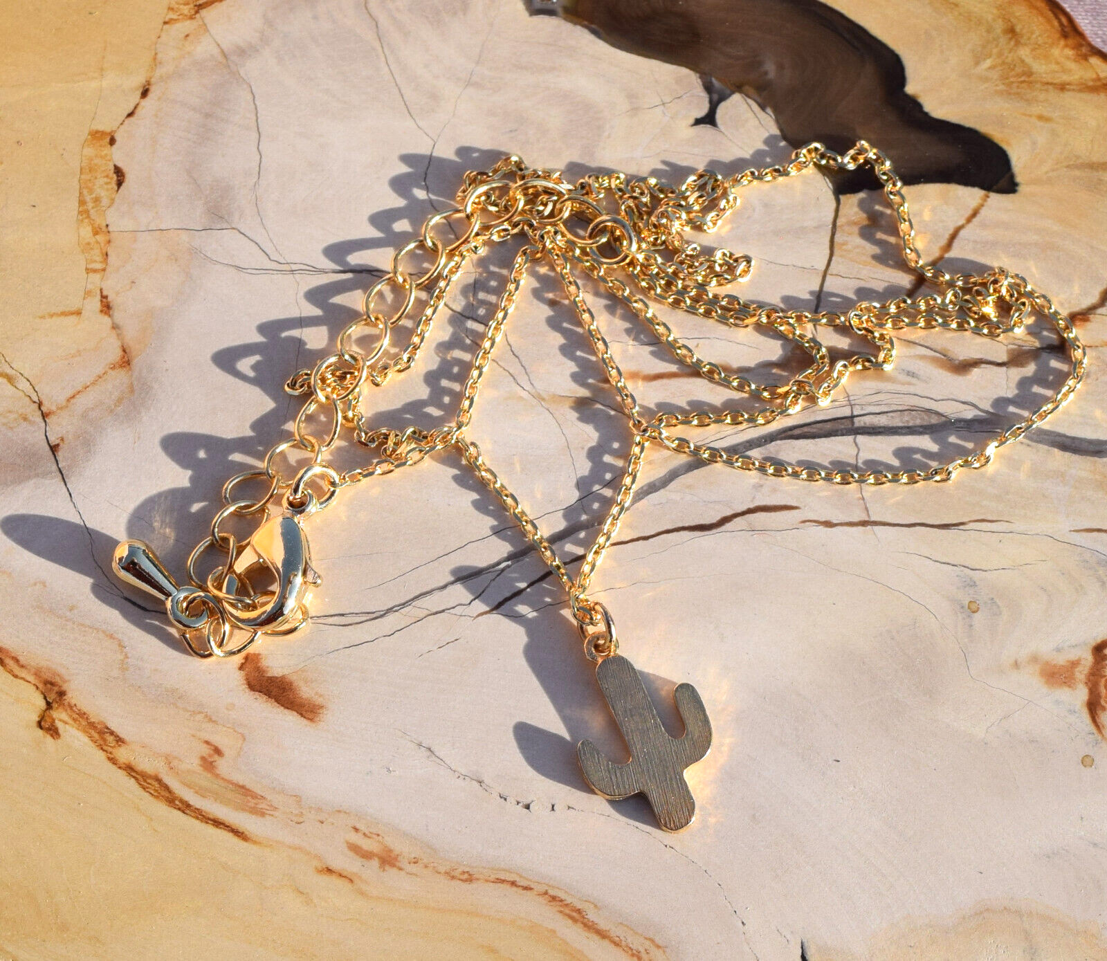 Cactus Tough Dainty 18K Gold Dipped Necklace 16 Inch Lead and Nickel Free