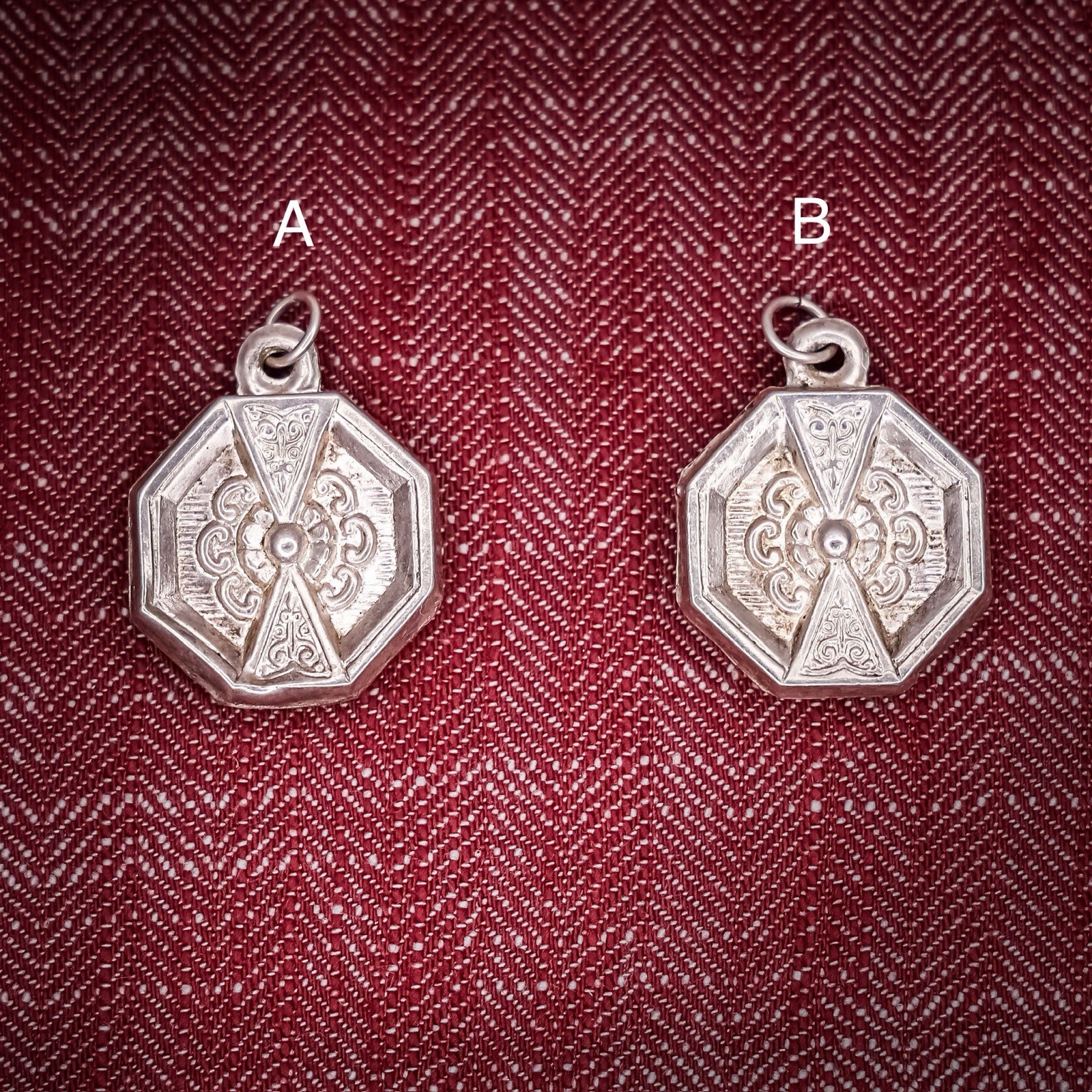 Antique French Puffy Octagon Charm Sterling Silver Die Struck 19th Century