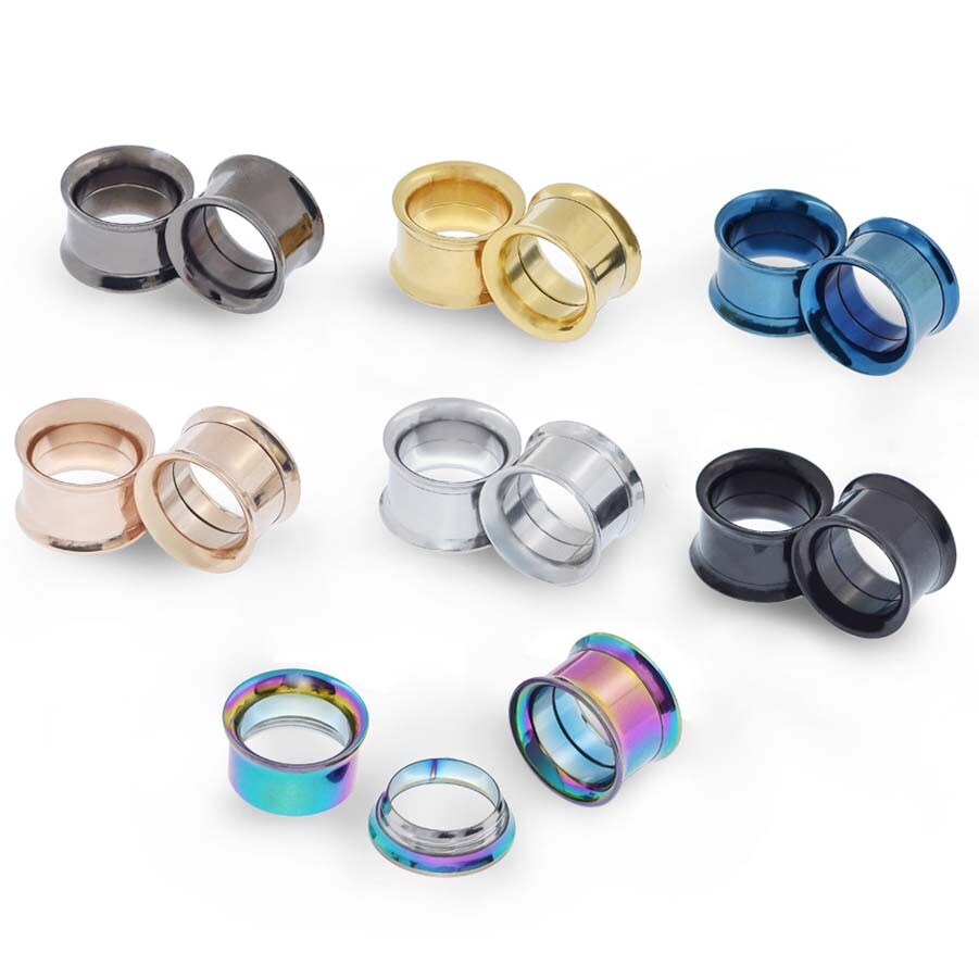 2PCS Stainless Steel Ear Gauges Plugs Screw Fit Flesh Tunnels Hollow Expanders
