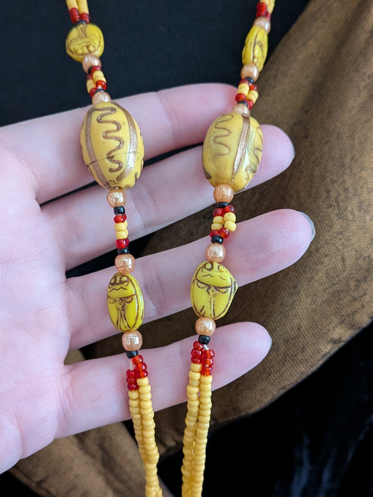 Antique Art Deco Egyptian Revival Czech Glass Bead Sautoir Necklace -Neiger Bros