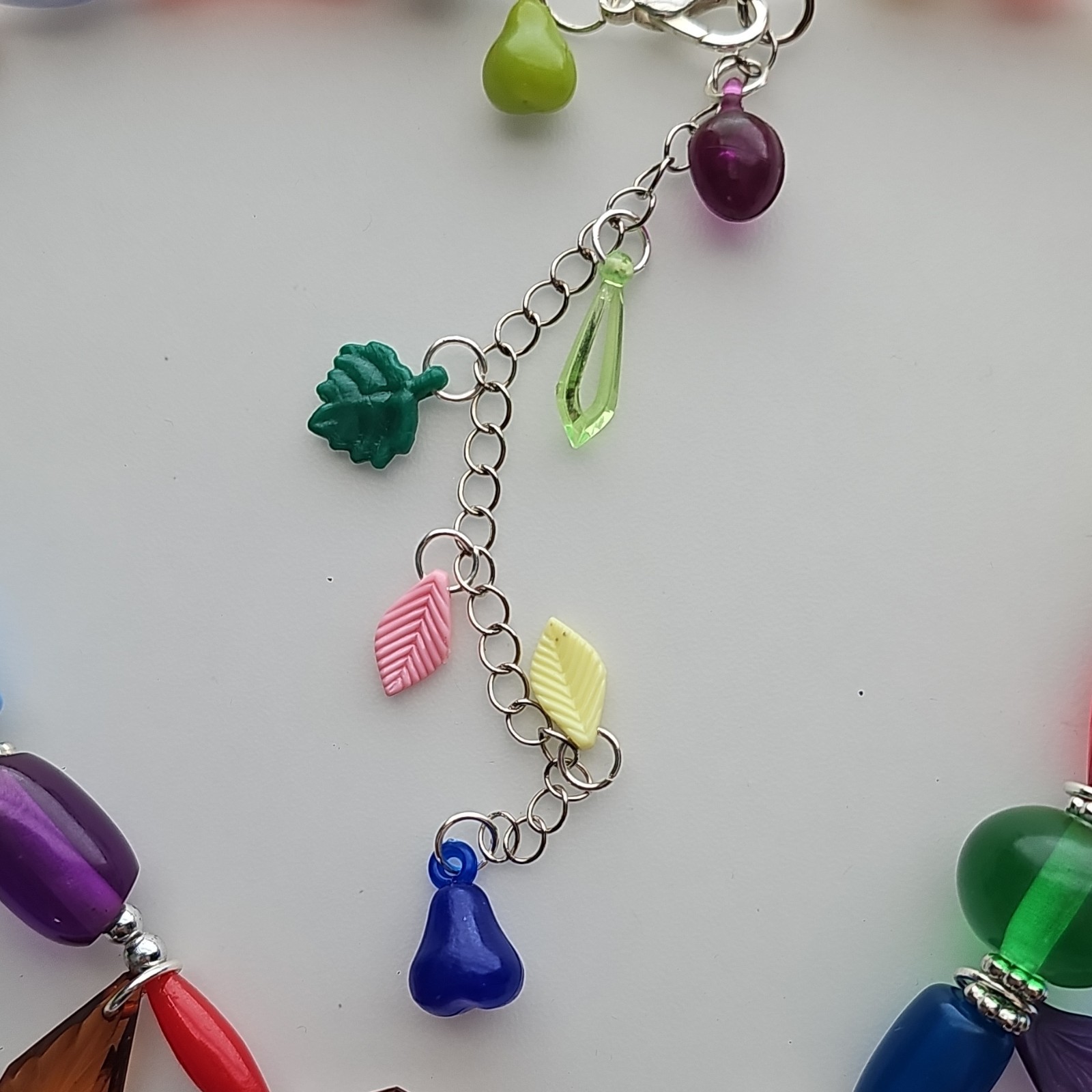 Vtg Acrylic Beaded Charm Necklace w/ Acrylic Dangles Handmade Colorful Chunky