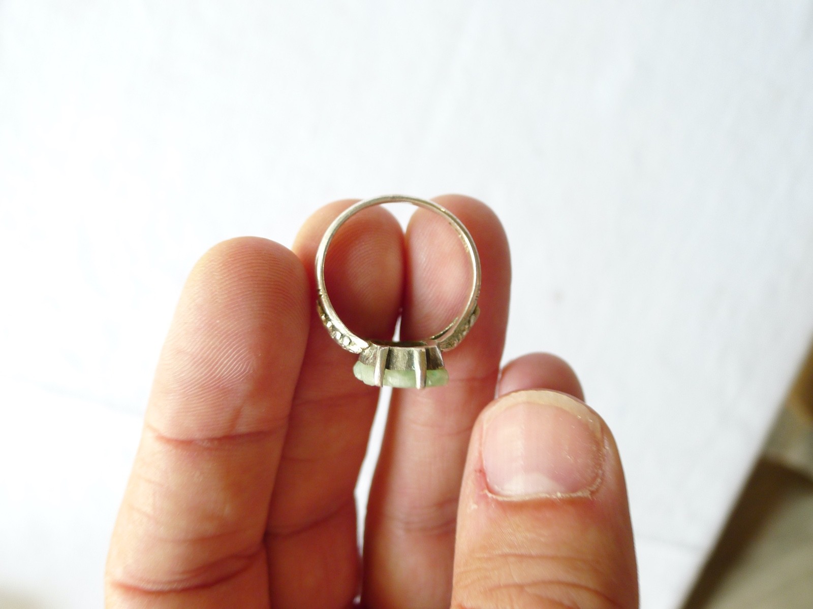 OLD CHINESE SILVER AND JADE RING CHINA EXPORT VINTAGE CHINA