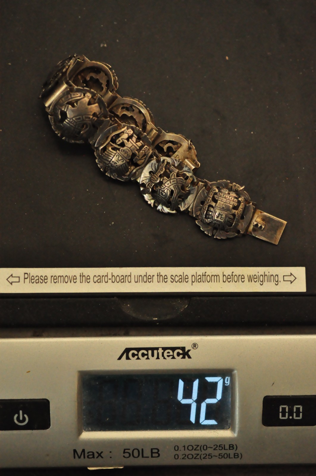 Vintage Cuzco Peru Sterling Silver Bracelet – 7.5″ – 42g – Signed 925 Inca Motif
