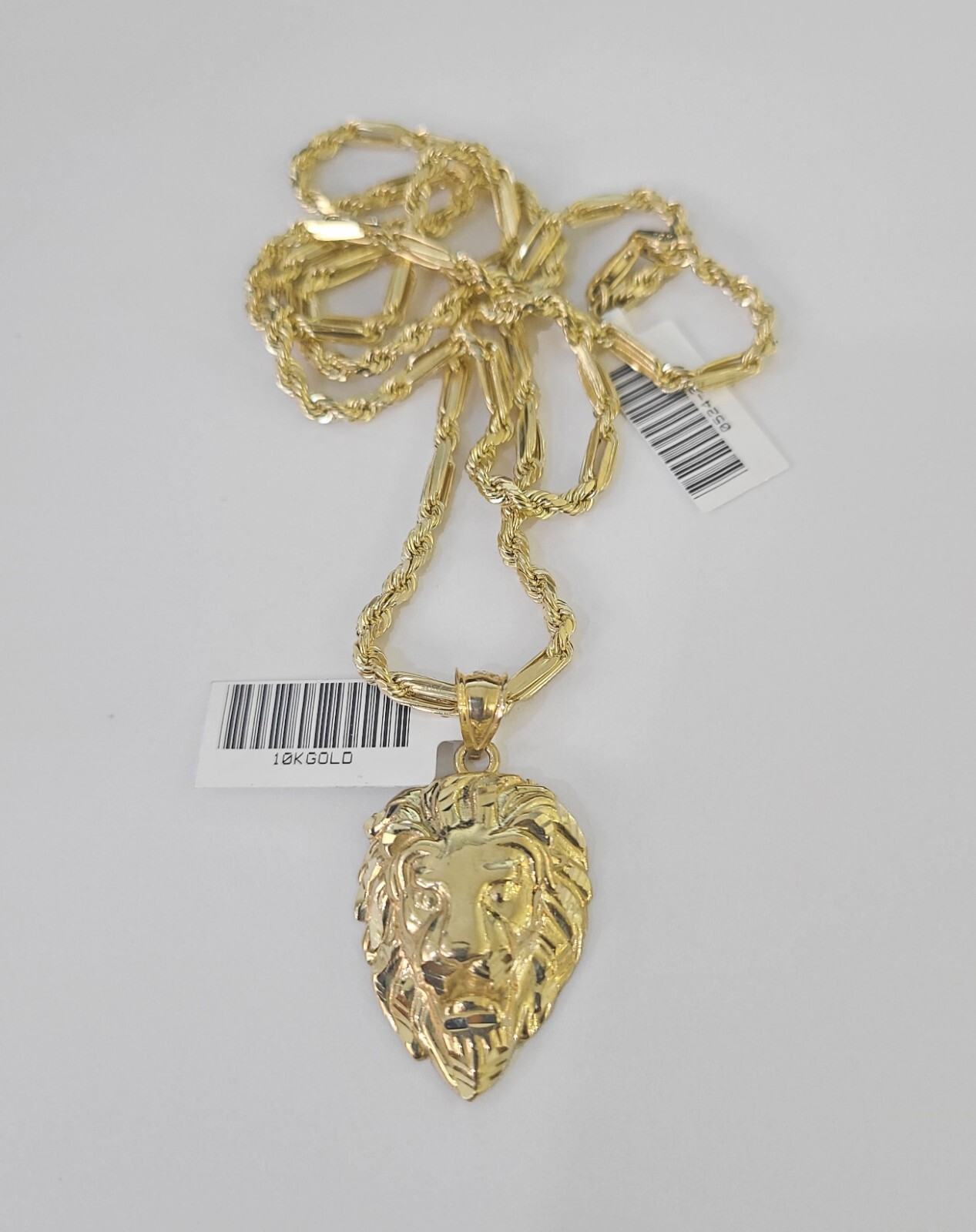 Real 10k Milano Rope Chain Roaring Lion Charm Necklace SET 3mm 18″ 20″ 22″ 24″
