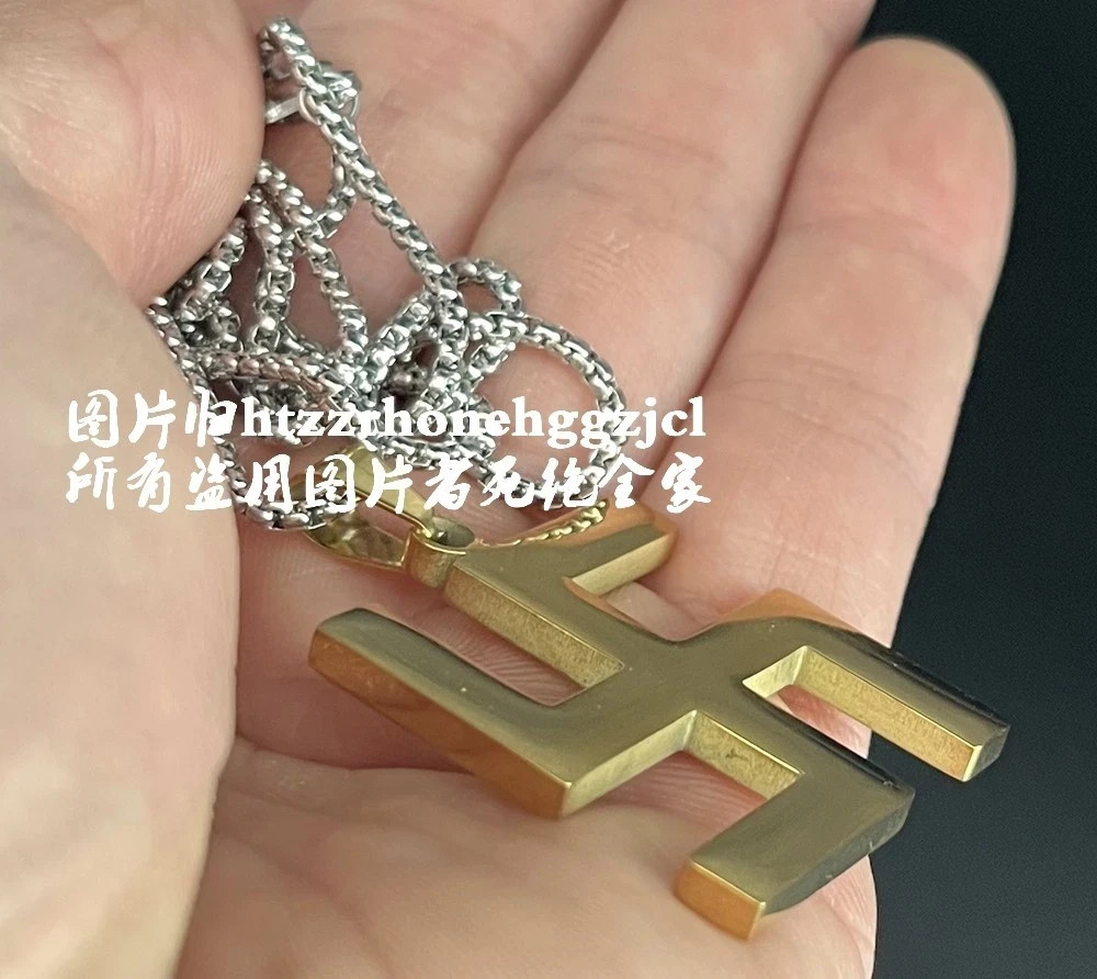 Titanium Steel Hindu Swastika Pendant Blessing Necklace Chain Amulet