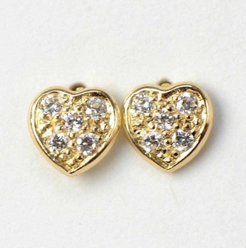 14K Yellow and White Gold Heart CZ Stud Earrings