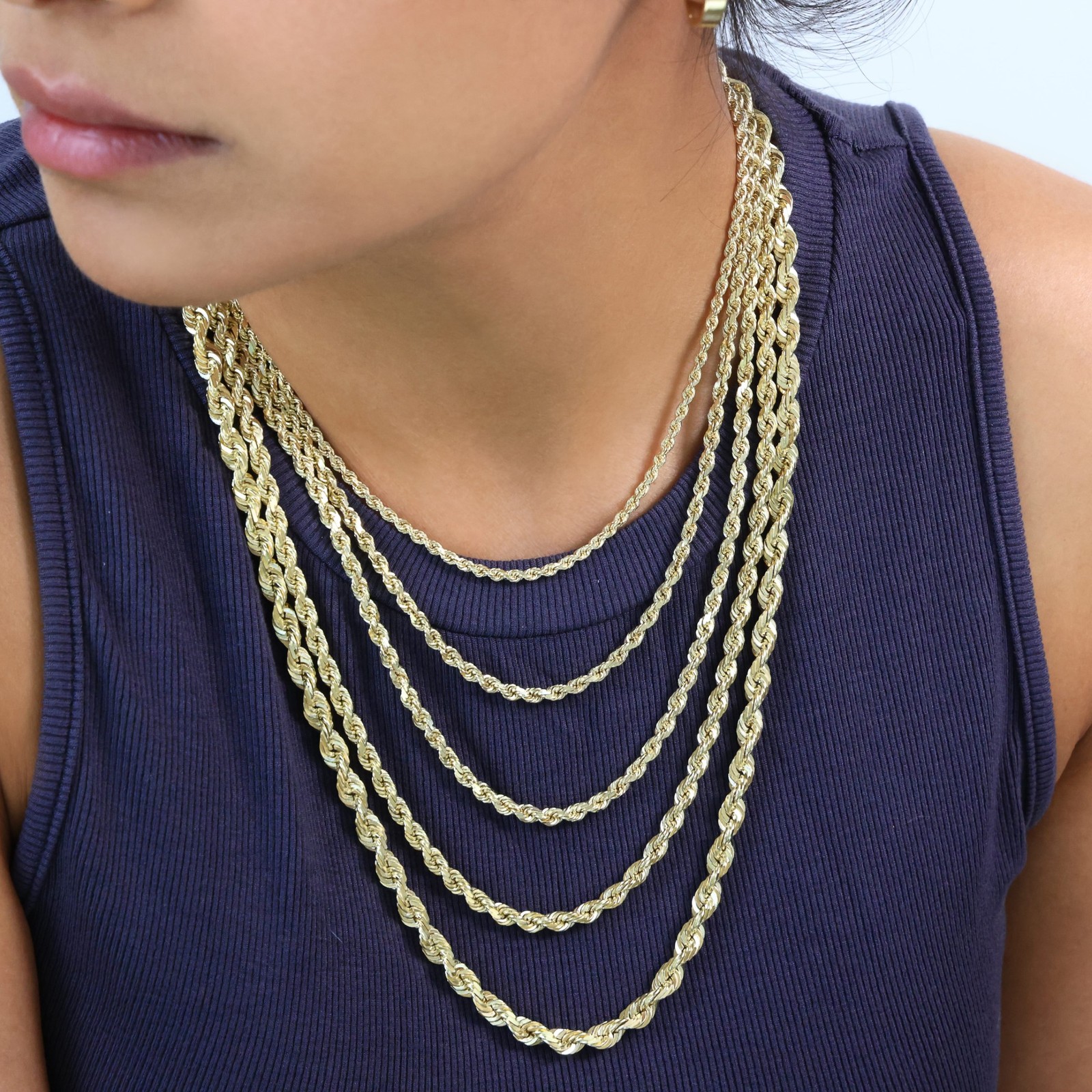 10K Yellow Gold 1.5mm-10mm Diamond Cut Rope Chain Necklace Mens Women 16″- 30″
