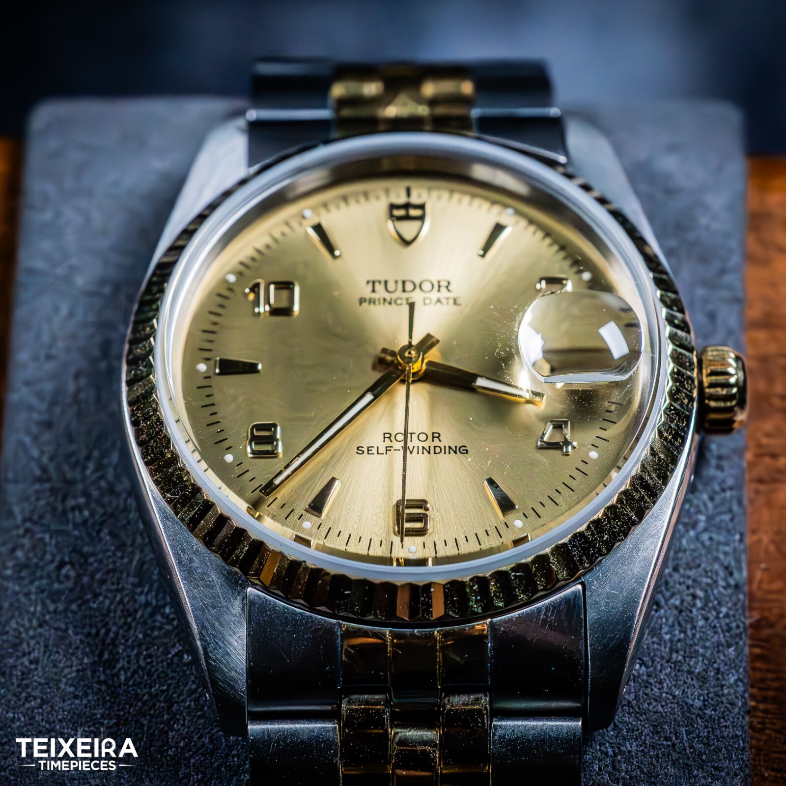 Tudor Prince Date 74033 Champagne 18k Fluted Bezel and Jubilee Bracelet 34mm