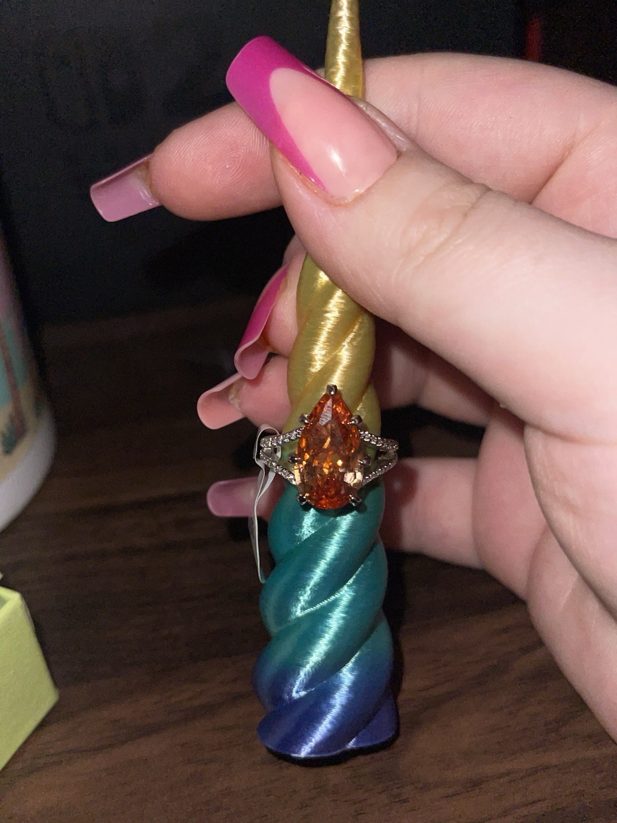 Bomb Party BP Size 5 Ring Smokey Topaz/Amber? Rhodium Plating