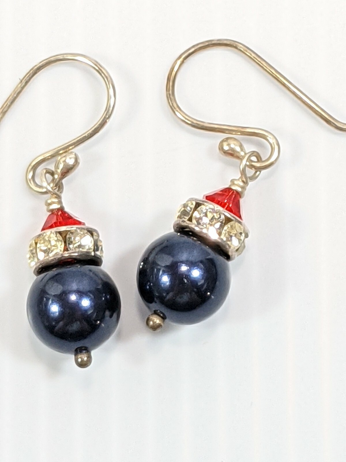 Sterling Silver 925 Red Crystal Blue Gray Faux Pearl Dangle Earrings 15048