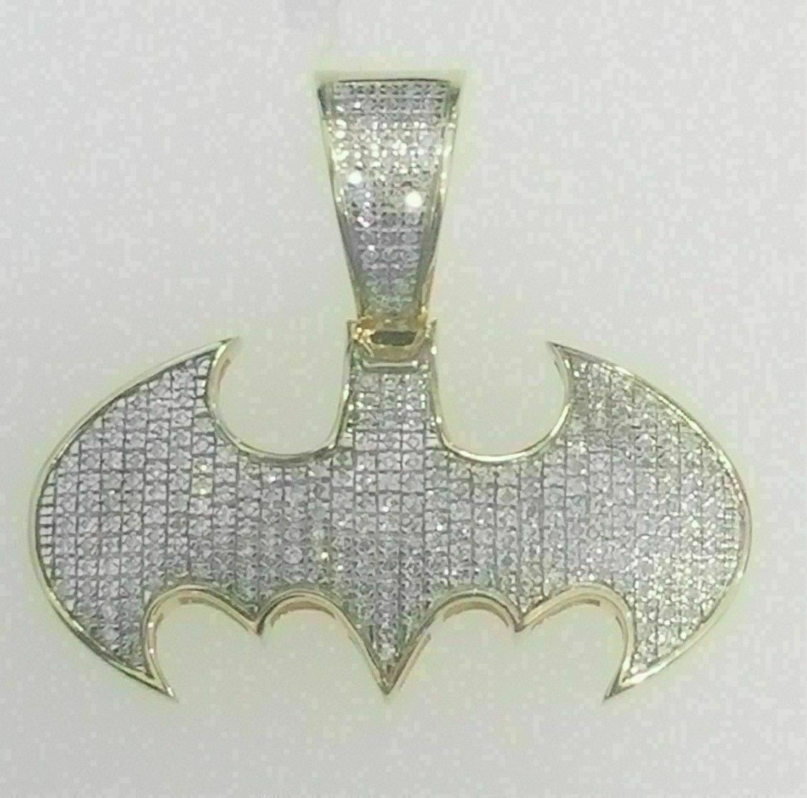 1.50CT Round Cut Diamond Batman Pendant Necklaces 14K Yellow Gold Finish