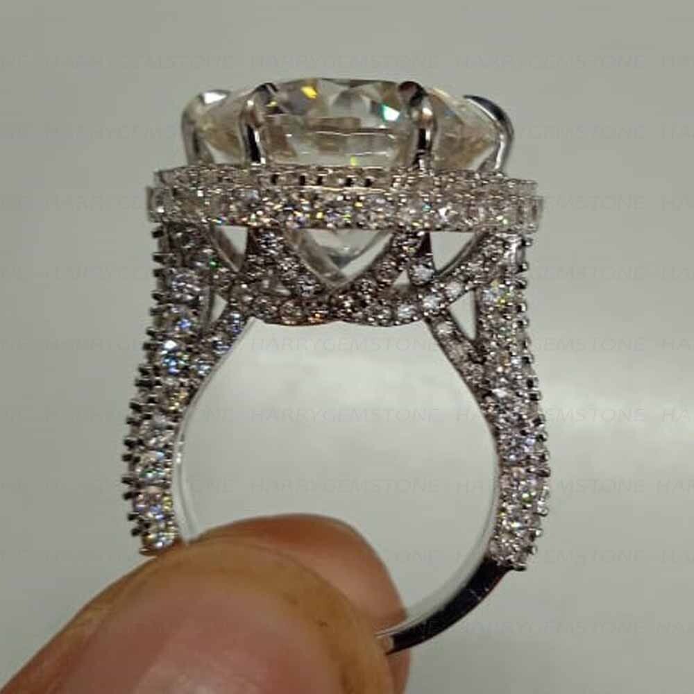 5.00Ctw Round Cut Moissanite Halo Engagement Wedding Ring 14K White Gold Plated