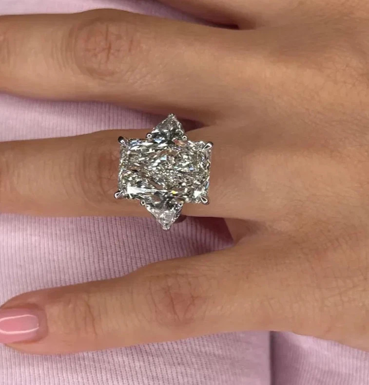 Lab Grown Radiant Cut Diamond Ring IGI Certified 14k White Gold 10.3 Ct VS E F