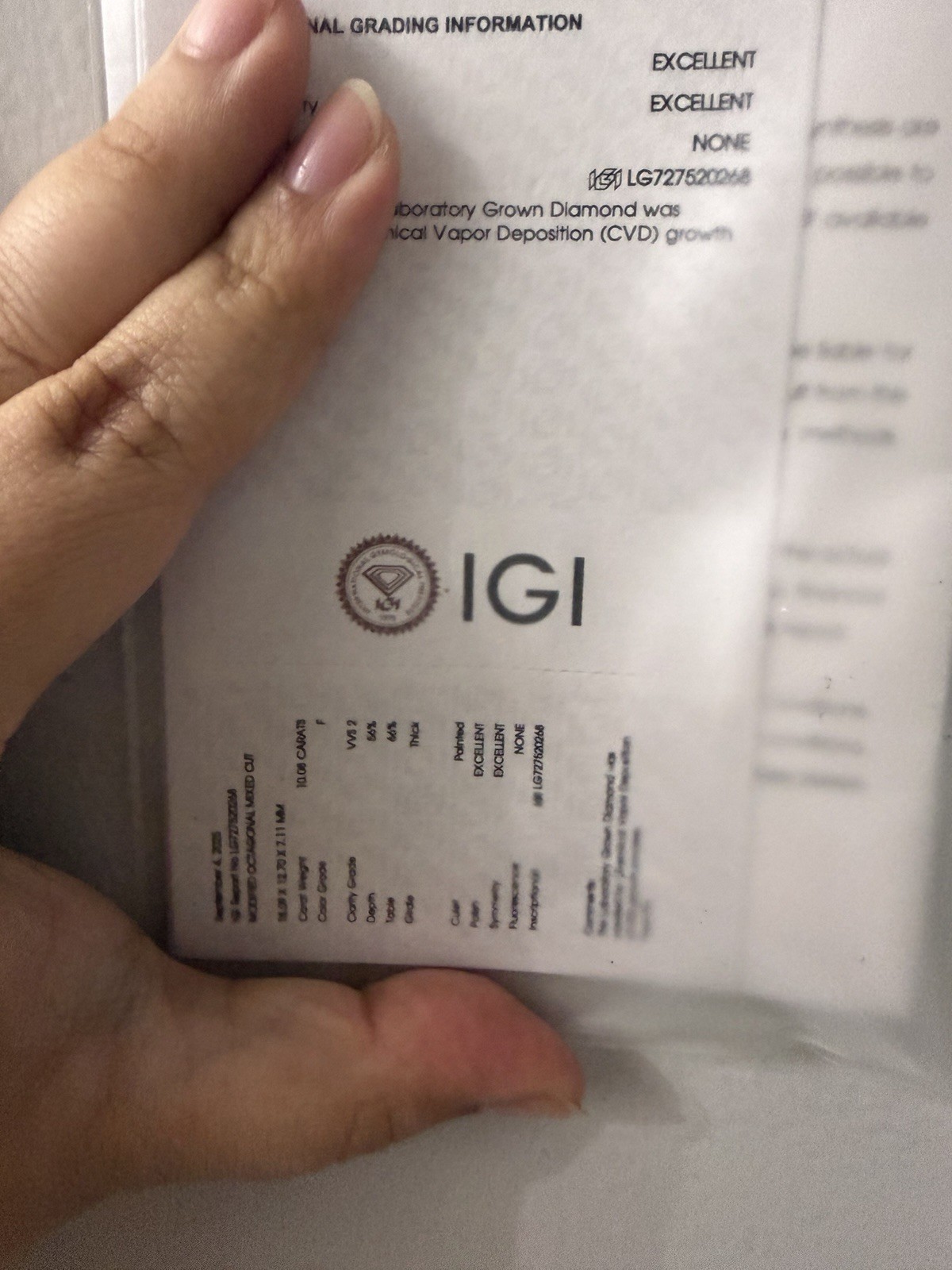 10.08 CT IGI Certified Lab Grown Diamond | F Color | VVS2 | Modified Octagonal