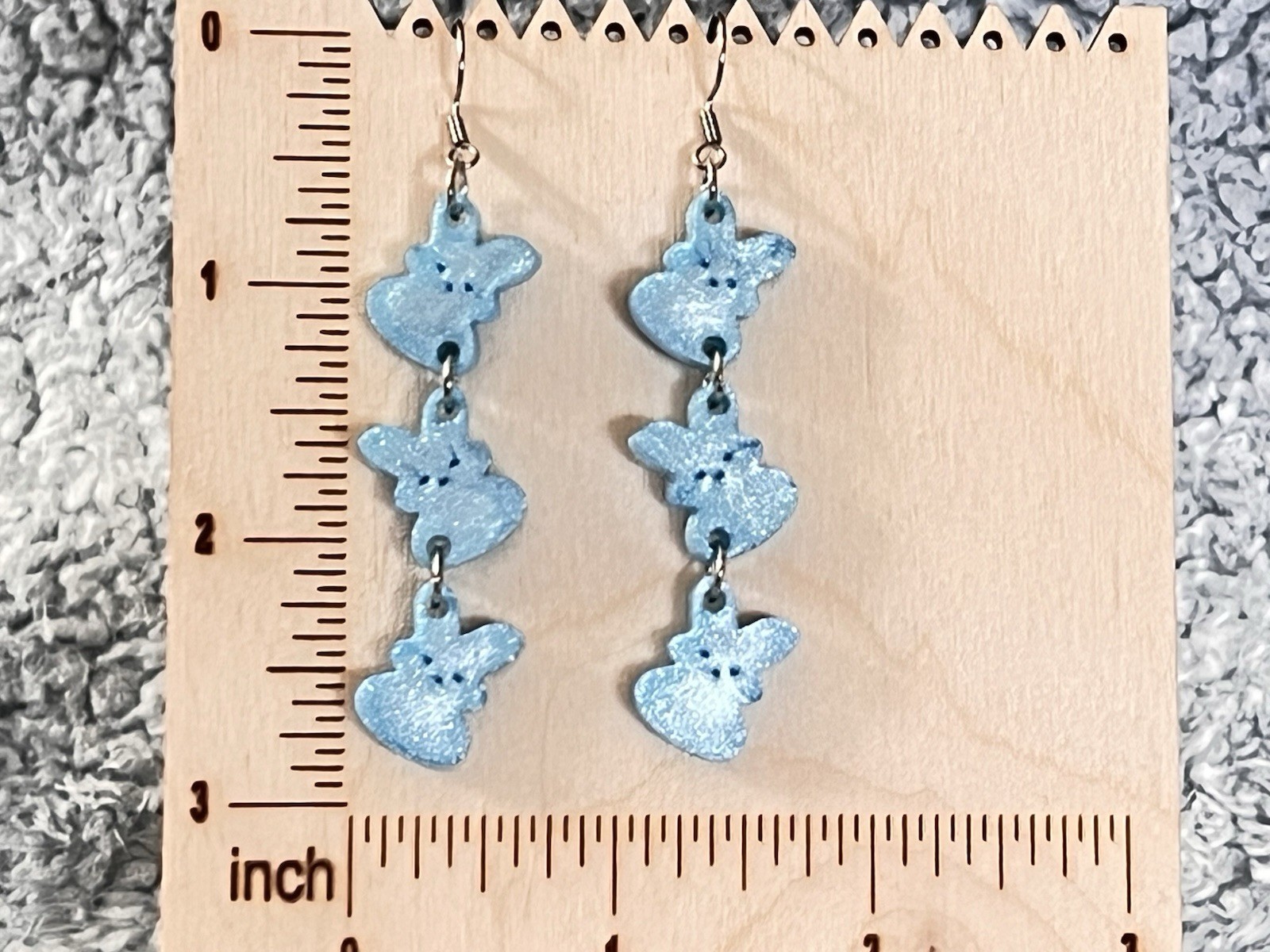 Handcrafted Blue Bunny Dangle Earrings Polymer Clay Animal Theme 2.8 in hook
