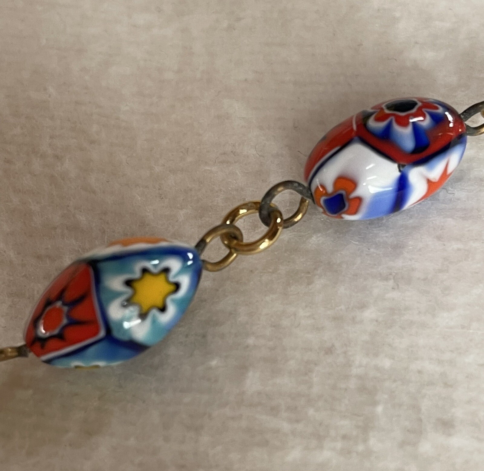 Vintage Venetian Italien Murano Moretti Millefiori Necklace with a fob- 15″