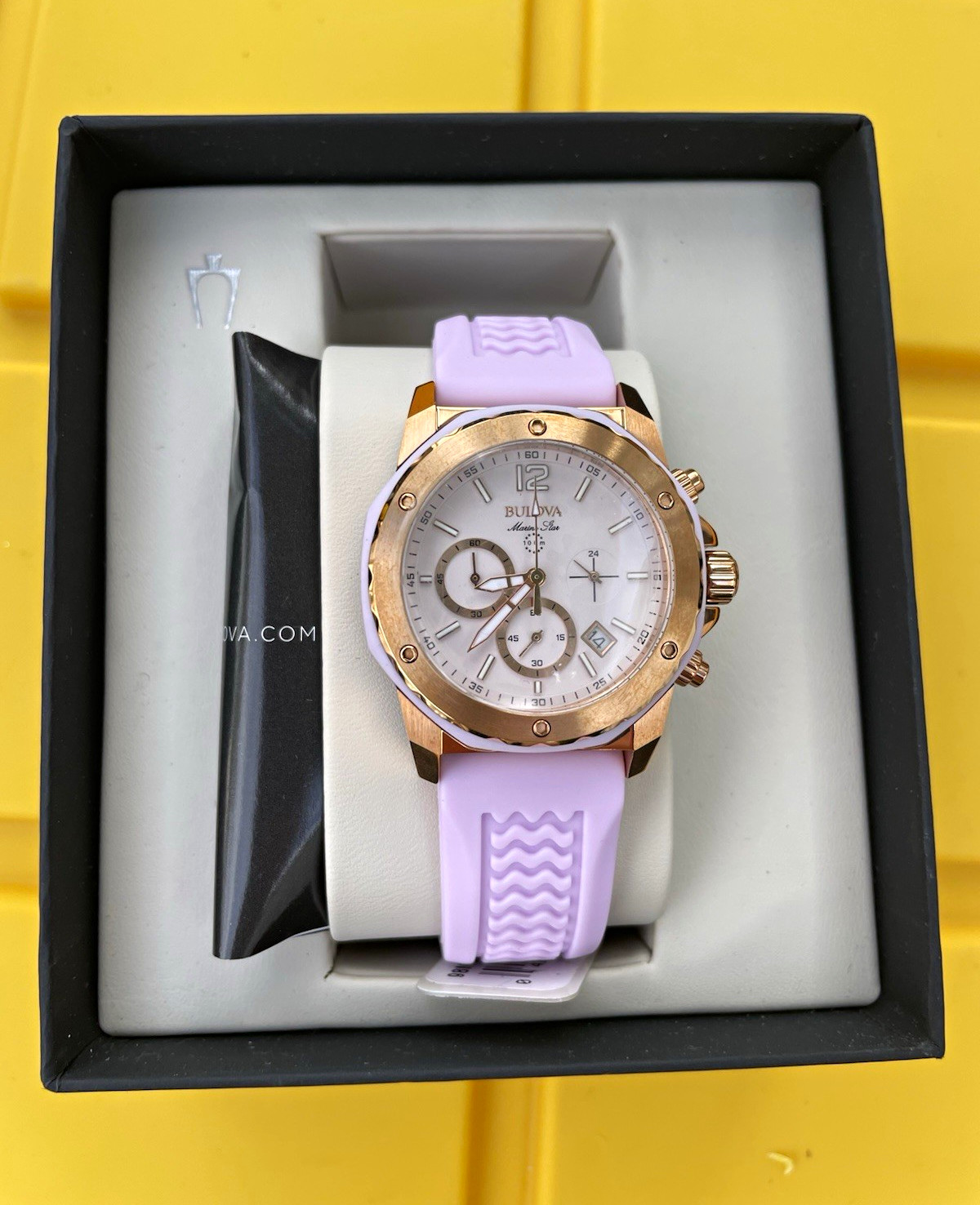 Bulova Marine Star Women’s Quartz Chronograph Date White Dial Purple Strap