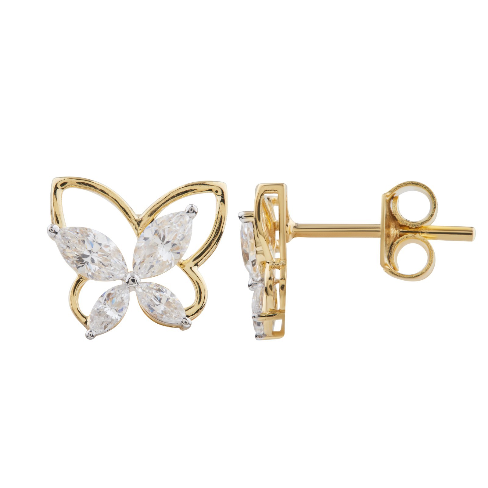 0.25 Ct Simulated Diamond Alloy Silver Solitaire Butterfly Shape Stud Earrings