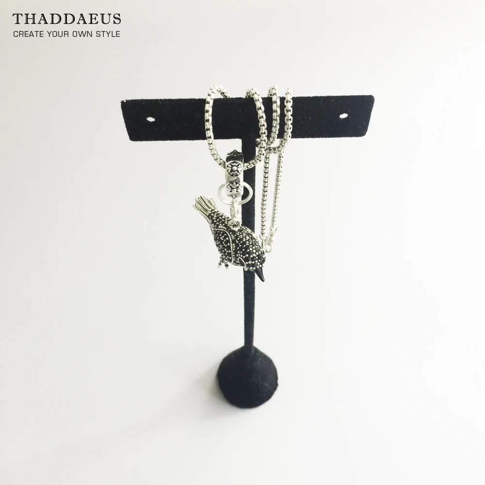 Black Raven Pendant 925 Sterling Silver Crow Bird Necklace Viking Nordic Jewery