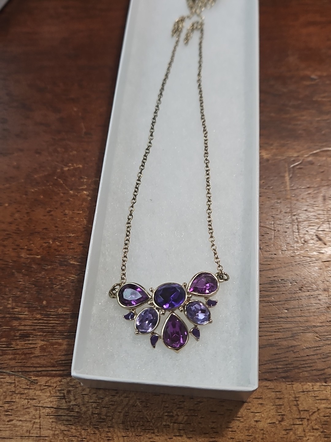 Avon NRT Purple Faux Amethyst Faceted Bead Necklace VTG 80s Gold Tone Jewelry