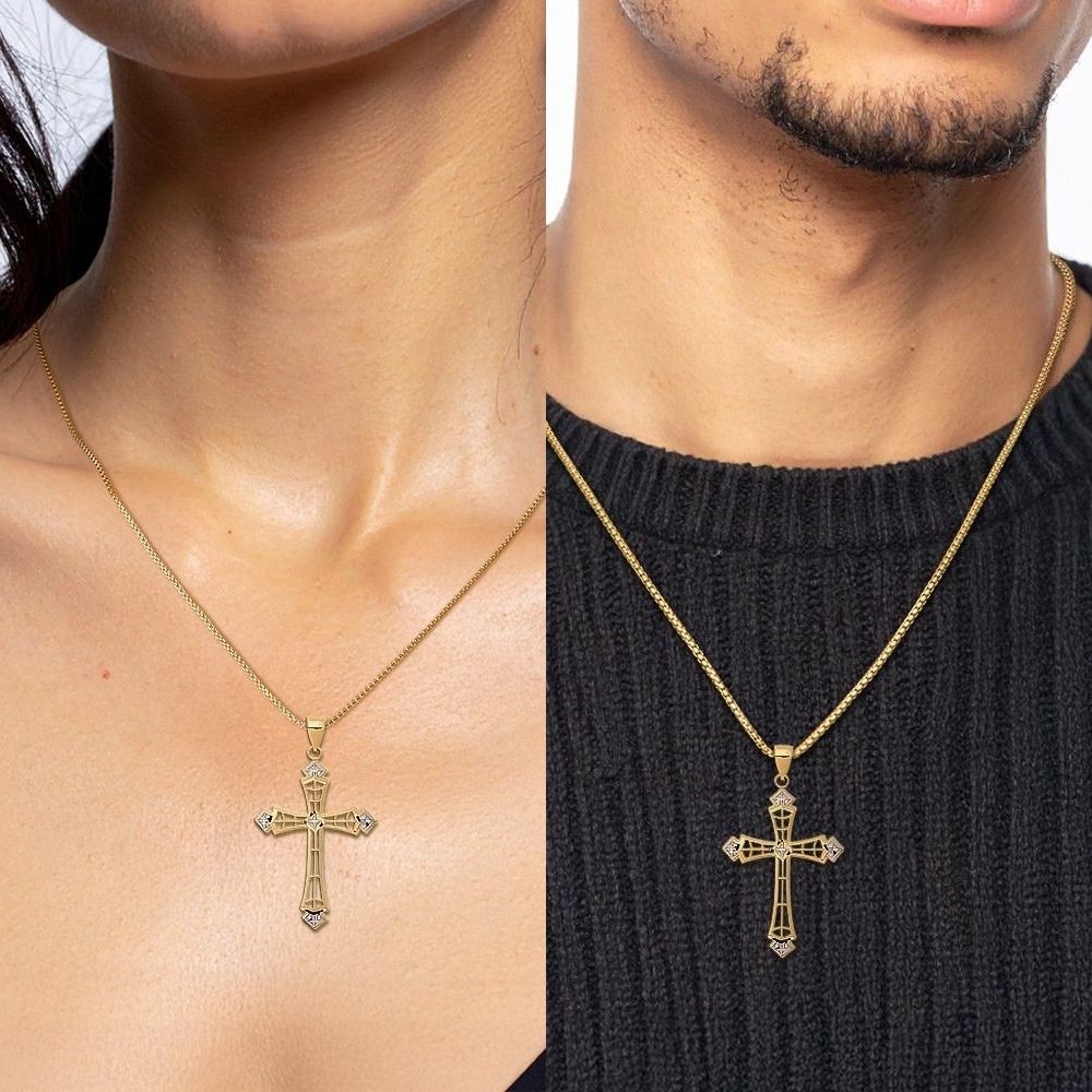 14K Solid Yellow Gold Filigree Extra Large Cross Pendant Necklace 41.55mm 1-5/8