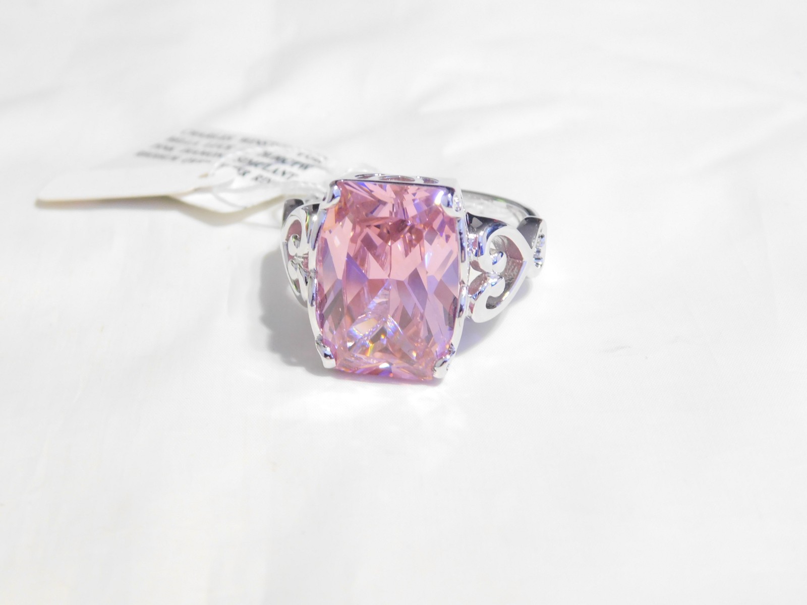 Stunning Pink Emerald-Cut Simulated Diamond Ring 20.00 CTW