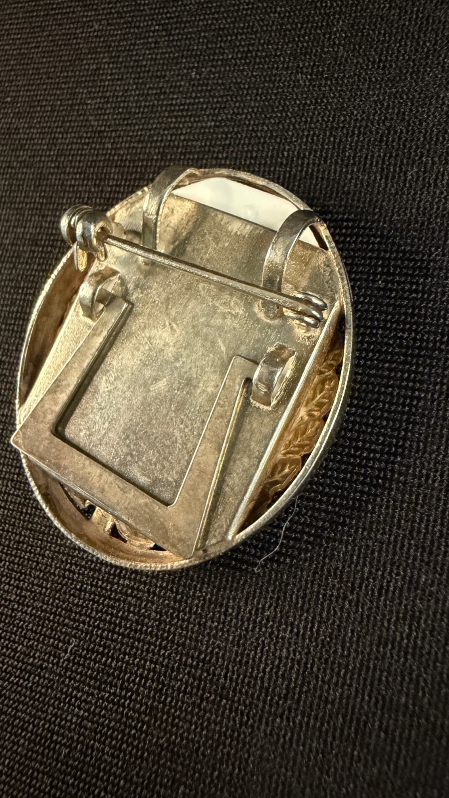Vintage Sterling & 1OK Gold Diamond Eisel Back Picture Frame Brooch/Pendant