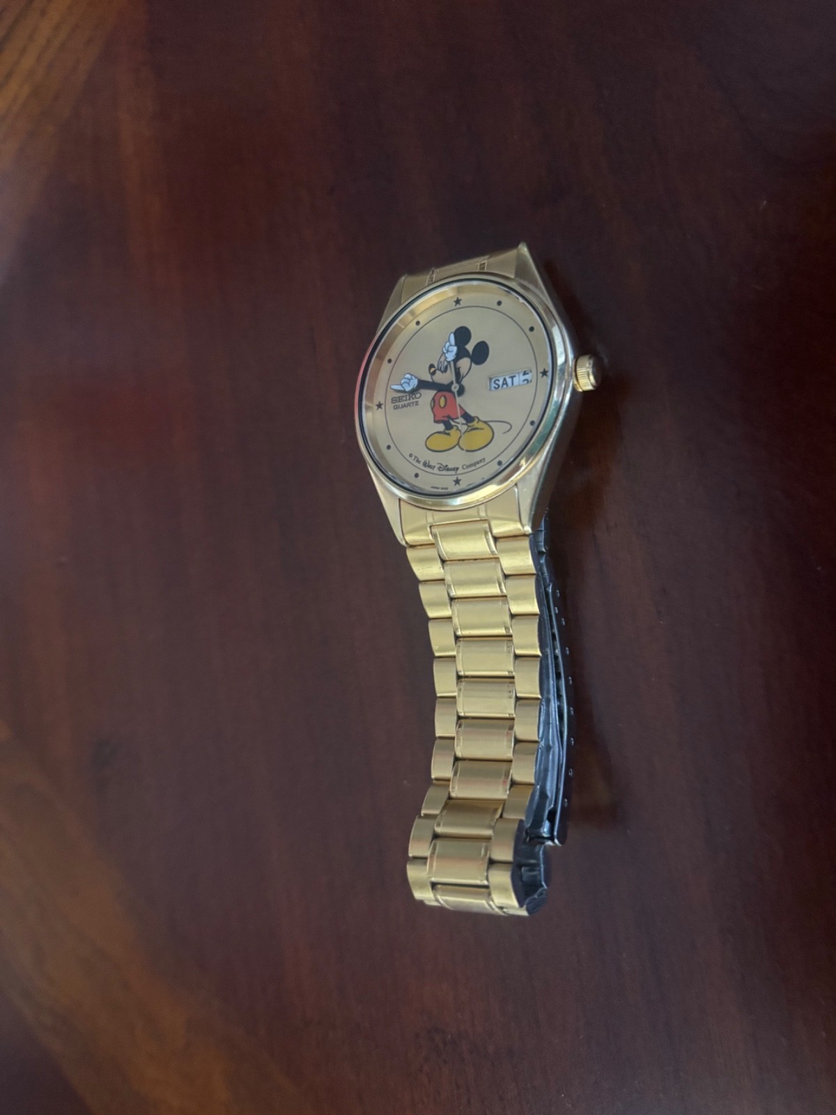mens seiko 1980s gold Mickey Mouse watch