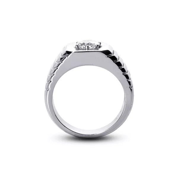 Single Stone Mens Ring 14K Gold Classic Round 0.36 Carat Natural Diamond E SI1