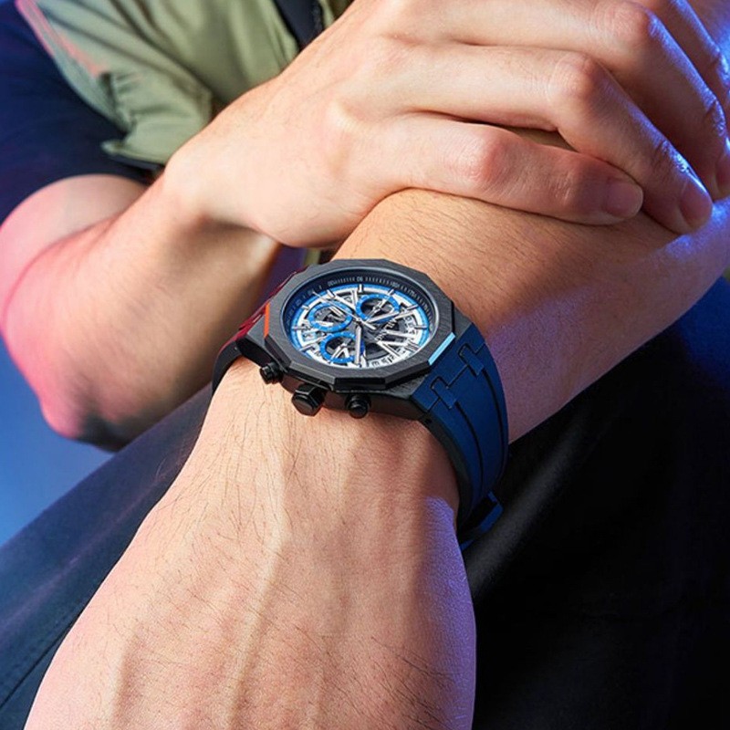 AILANG Men Skeleton Dodecagonal Multifunction Chronograph Luminous Quartz Watch