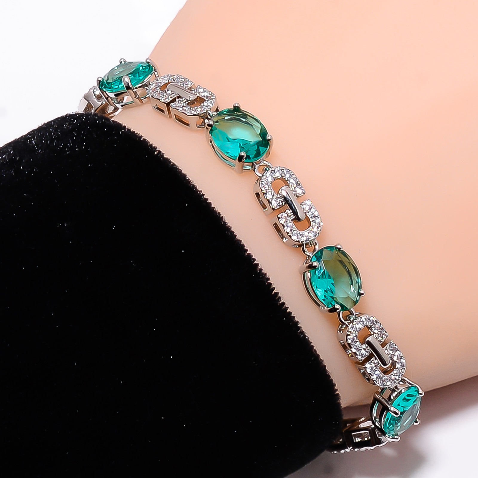 Apatite, CZ 925 Sterling Silver Adjustable Bracelet 7-8″ B140210, Gift for her