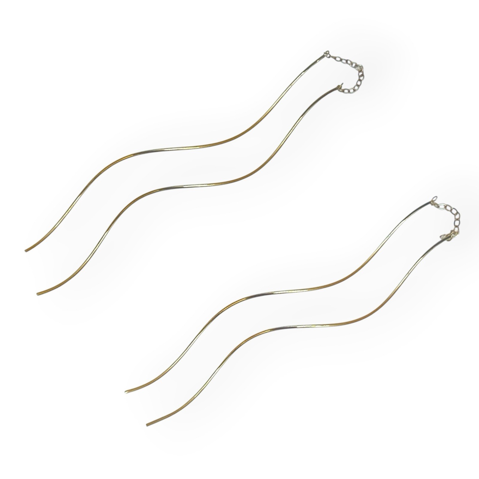 14K Gold Threader Earrings 3” Wavy Cascading Dangle Pull Through Chain 0.91g
