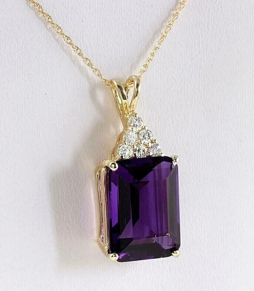 14k Yellow Gold Plated 2Ct Emerald Cut Simulated Amethyst Women’s Fancy Pendant