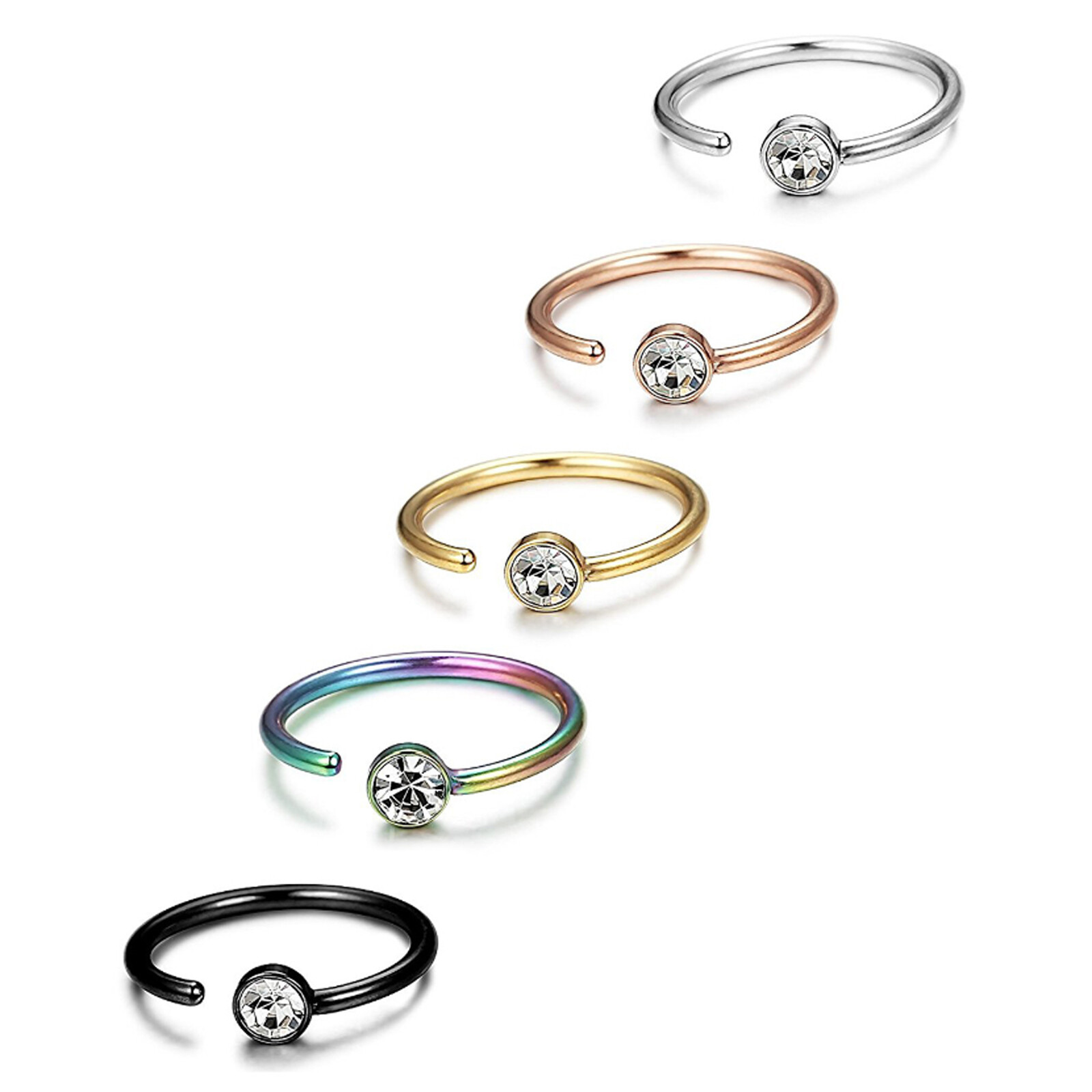 50Pcs CZ Gem Nose Ring Hoop Surgical Steel 18G Tiny Cartilage Piercing Earrings