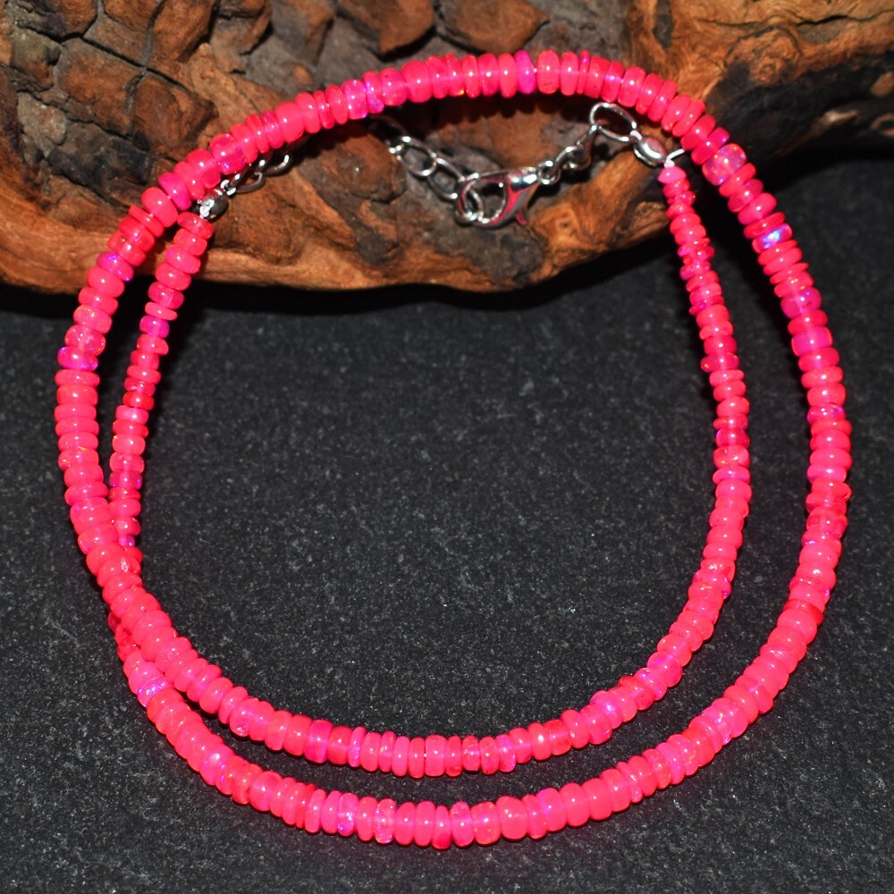Most Amazing Pink Ethiopian Opal 36.00 Cts Beaded Beautiful Necklace VK 41 E593