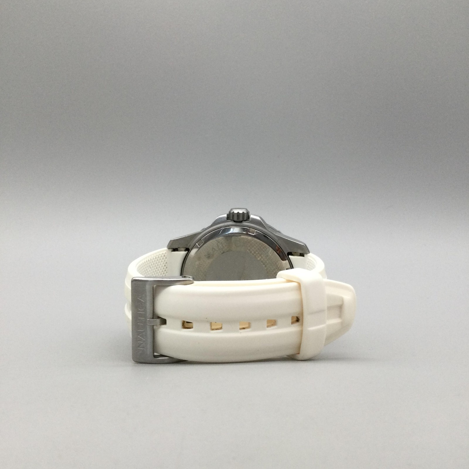 Nautica NA12514G Watch Mens 48mm Stainless Case White Silicone 100M New Battery