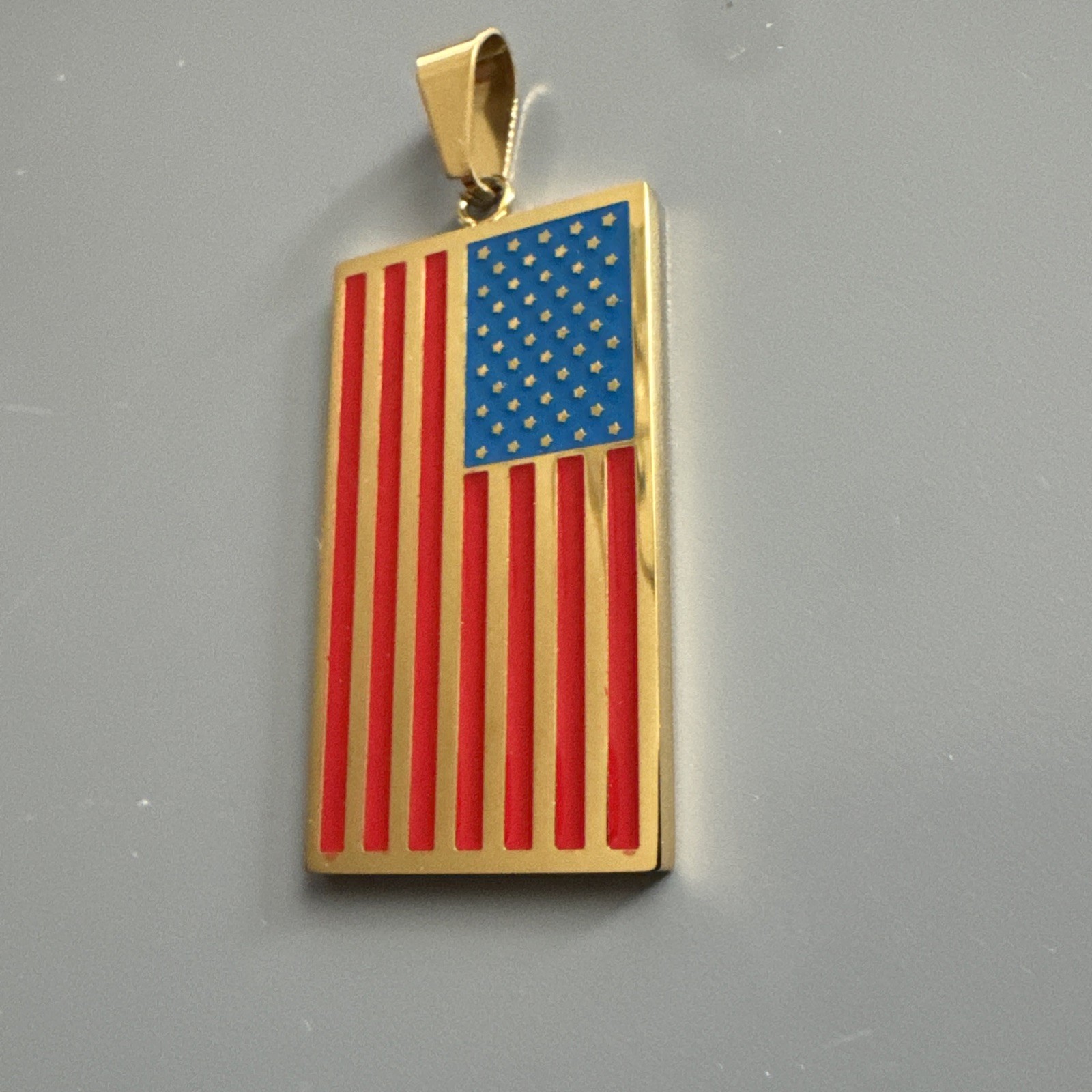 American Flag Pendant Gold Plated Stainless Steel 24” Chain USA America Gift