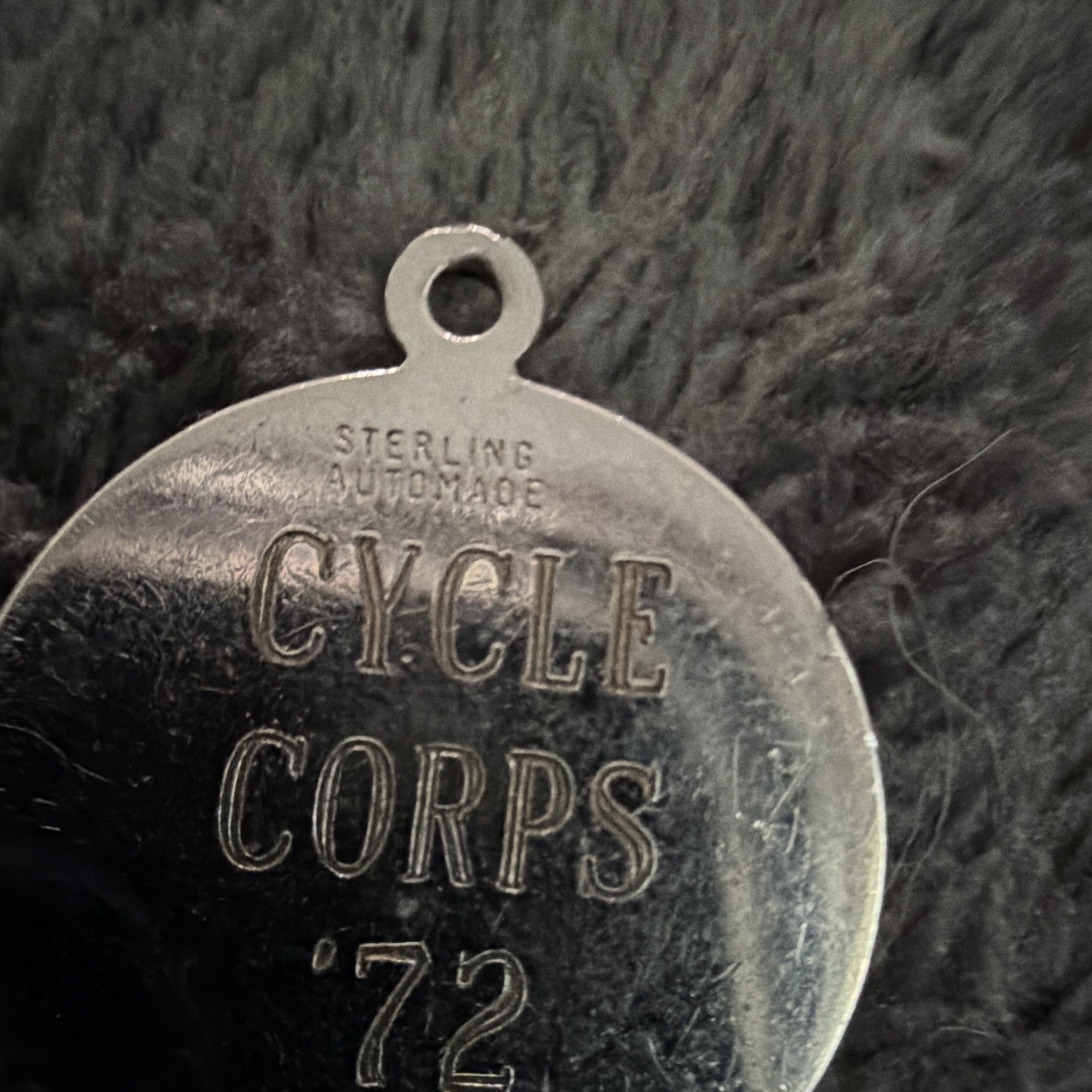 Sterling Silver Engraved Round Dangle Charm Cycle Corps ’72 100 Years Shrinedom