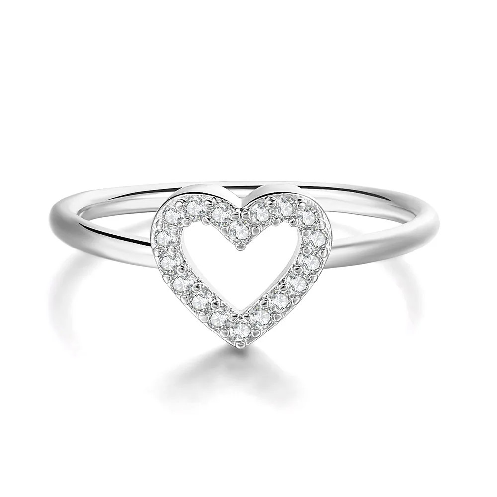 Wedding Band Ring Infinity Heart Love Zircon Tension Mount Women Jewelry