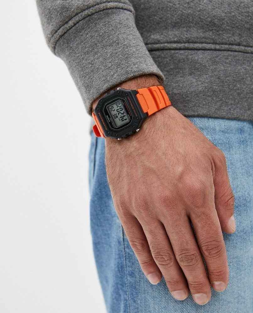 Casio W218H-4B2V Men’s Orange Resin Band LED Backlight 50M WR Stopwatch Alarm