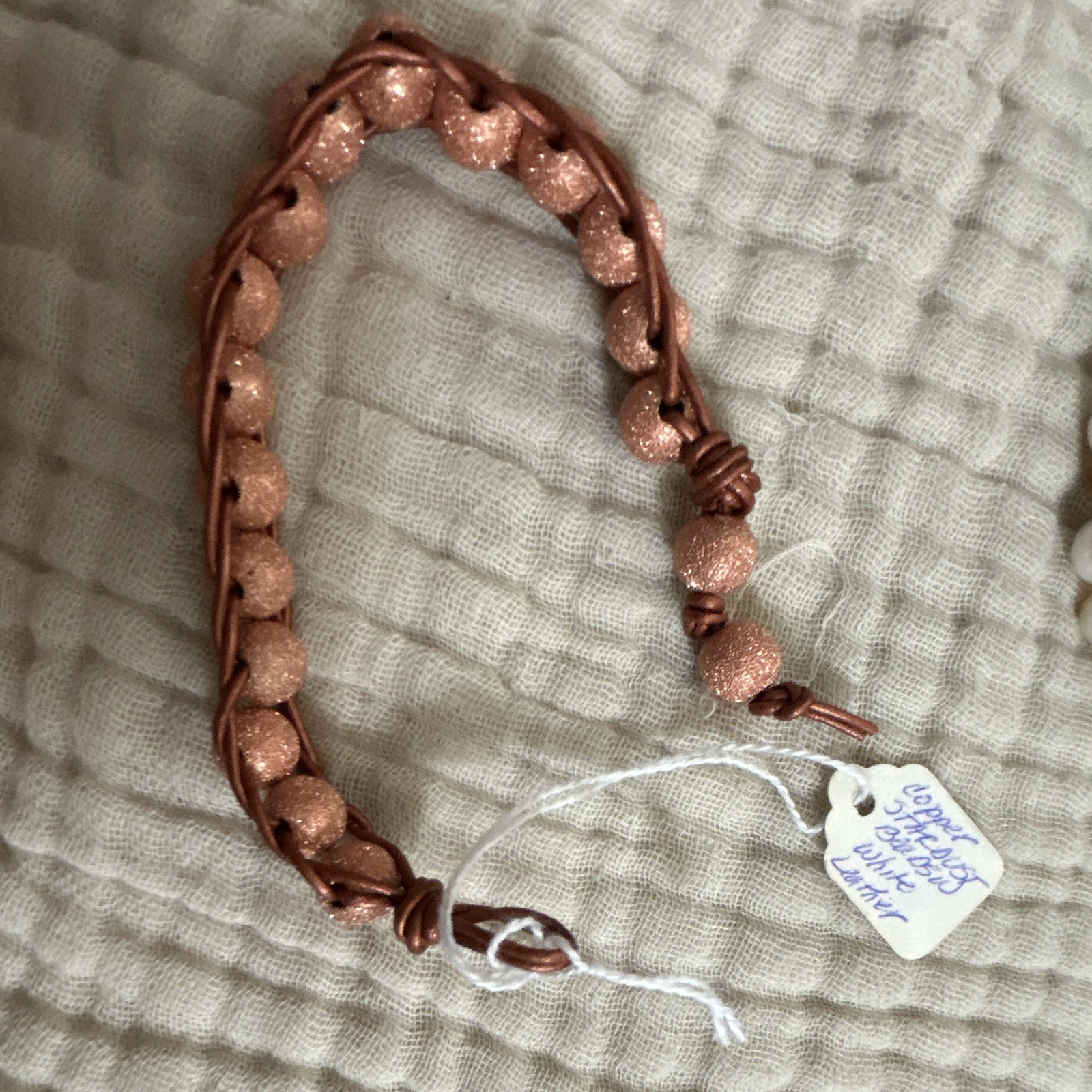 Copper Druzy Beaded Leather Bracelet, Rope Chain, Toggle Closure, Adjustable