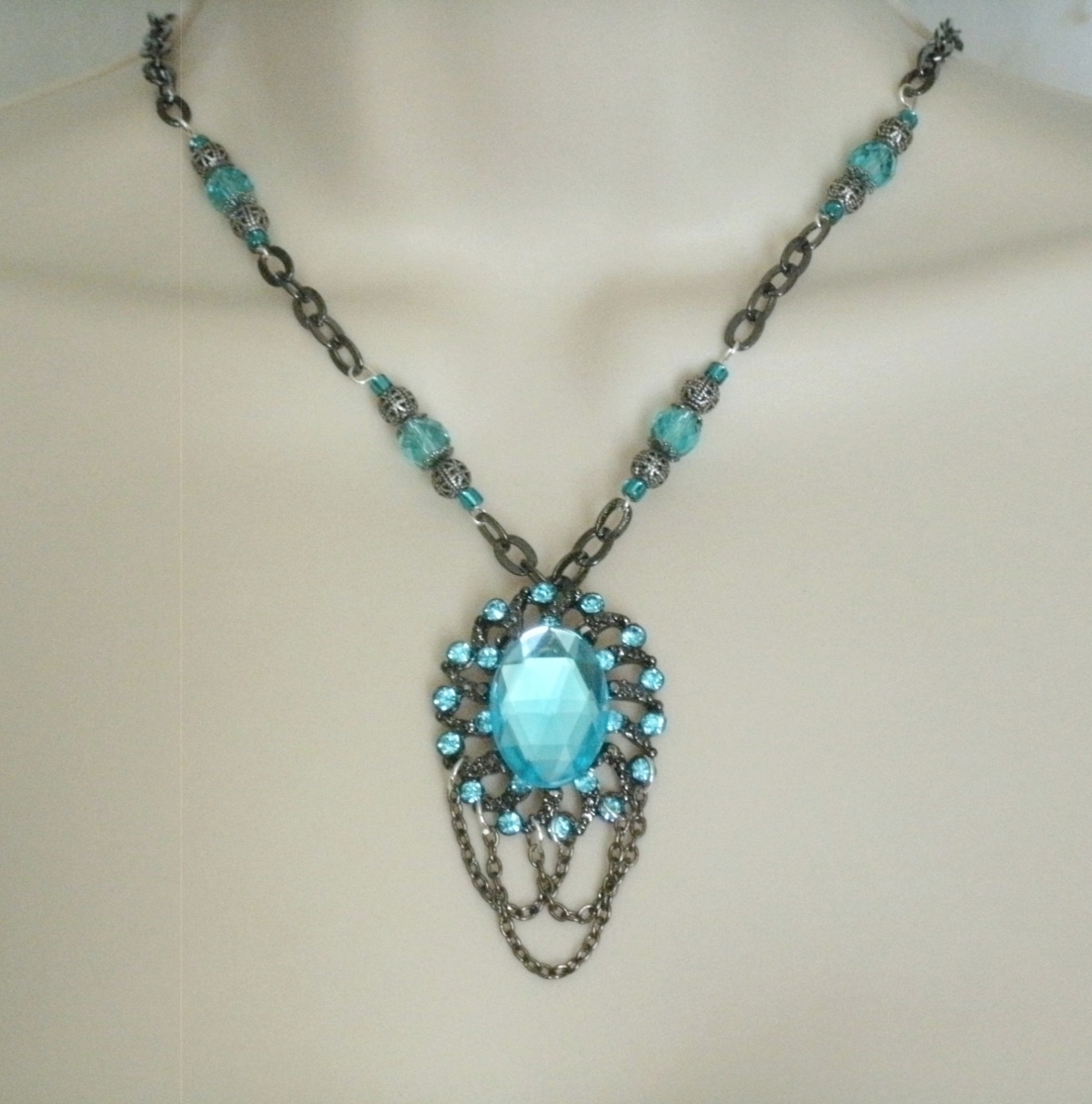 Sapphire Blue Gothic Victorian Art Deco Nouveau Renaissance Wedding Necklace