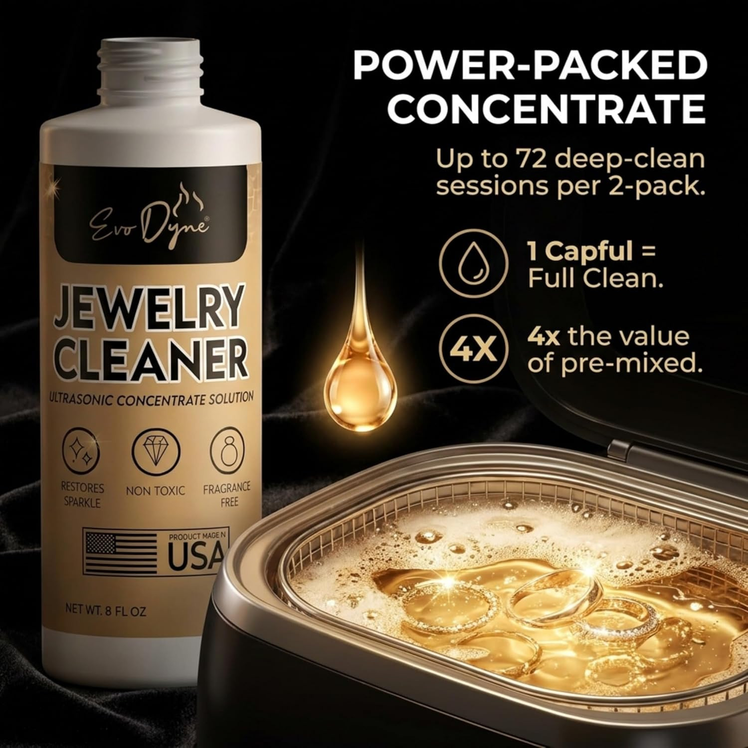 Ultrasonic Jewelry Cleaner Solution (16Oz) Concentrated Jewelry Cleaner for Diam
