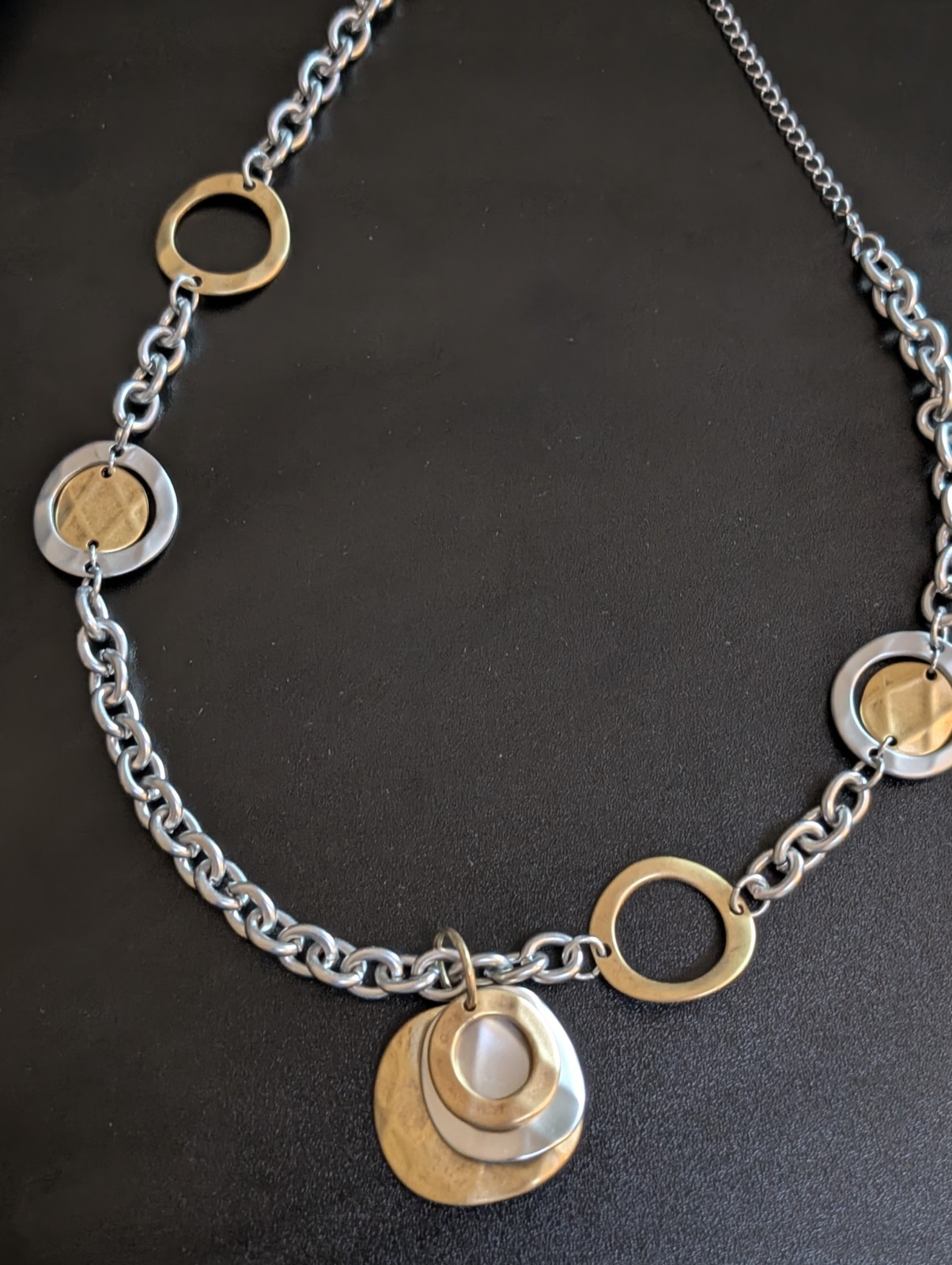 Premier Designs Mixed Metal Hammered Pebble Link Station Necklace Silver Gold