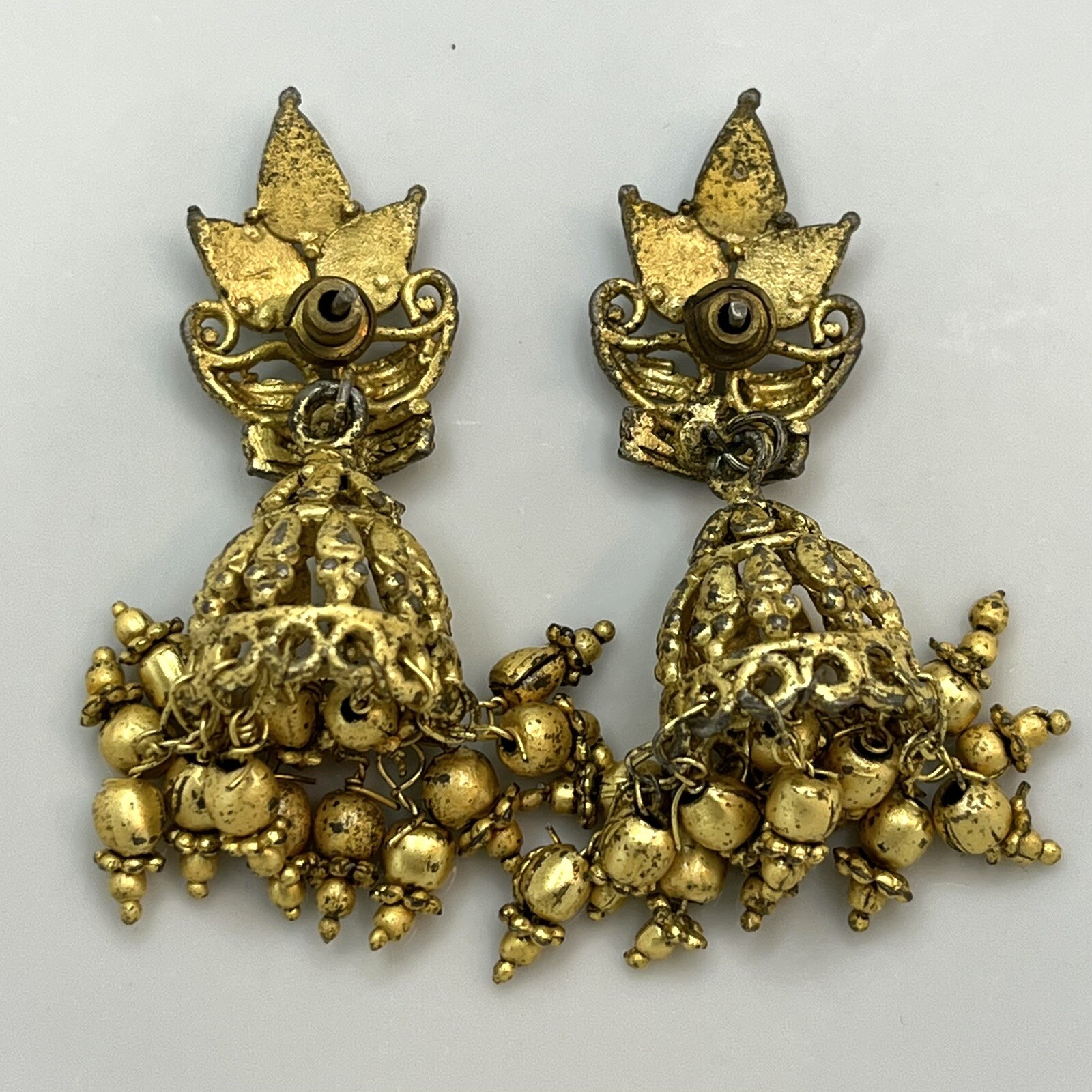 Pre Owned Matte Gold Tone Big Jhumka Earrings Indian Bollywood Costume Jewelry
