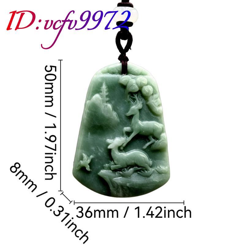 Green Real Jade Deer Pendant Necklace Natural Jewelry Carved Amulet